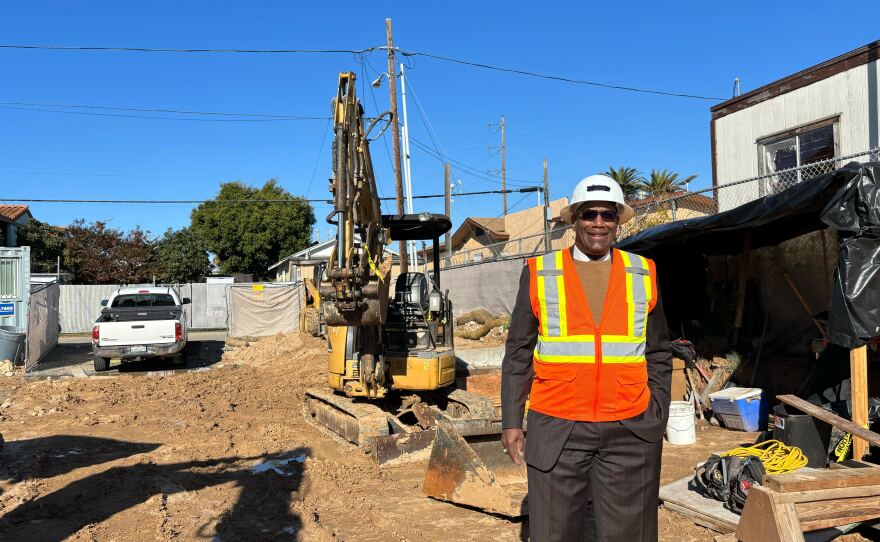 Rev. Harvey Vaughn III stands on the construction site of Bethel One in Logan Heights, Jan. 4, 2024.